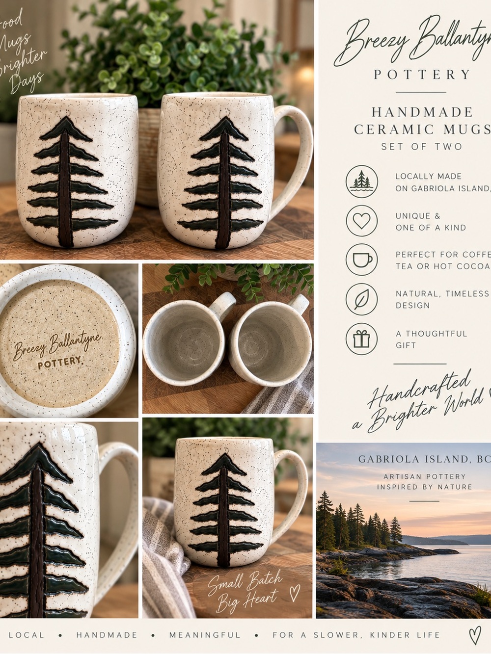 Handmade Pottery Tree Mugs - set of 2